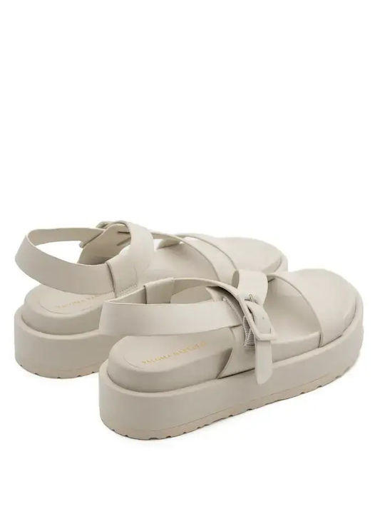 Leather Women's Flat Sandals White