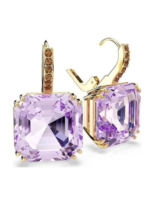 Swarovski Σκουλαρίκια Επιχρυσωμένα με Πέτρες Μωβ