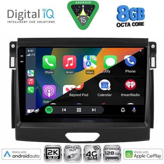 Digital IQ Car Audio System for Ford Ranger 2018-2023 (Bluetooth/USB/WiFi/GPS/Apple CarPlay/Android Auto) with 9" Touch Screen