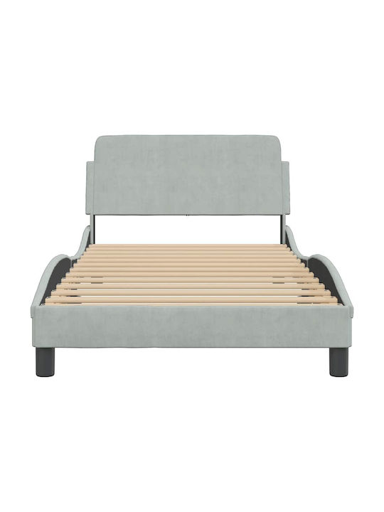 Pat Single Tapitat Cu Catifea Gri Cu Plăci Potrivit Pentru Saltea 100x190cm