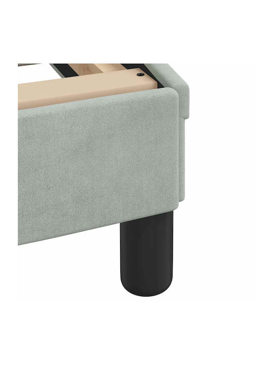Pat Single Tapitat Cu Catifea Gri Deschis Cu Plăci Potrivit Pentru Saltea 100x203cm