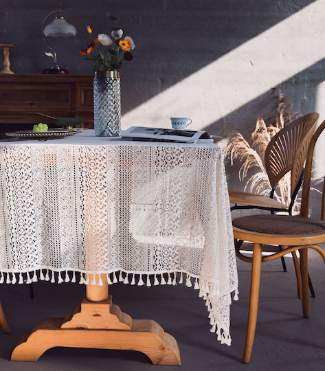 FRIPIA Cotton Tablecloth With Beige Lace 140x220cm