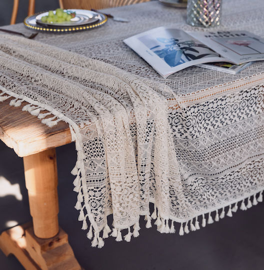 FRIPIA Cotton Tablecloth With Beige Lace 140x220cm