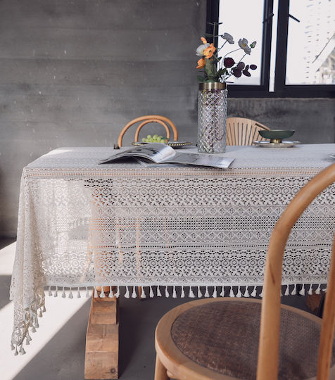 FRIPIA Cotton Tablecloth With Beige Lace 140x220cm