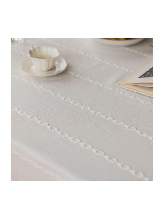 FRIPIA Față De Masă Din In Cu Broderie Albă 140x300cm