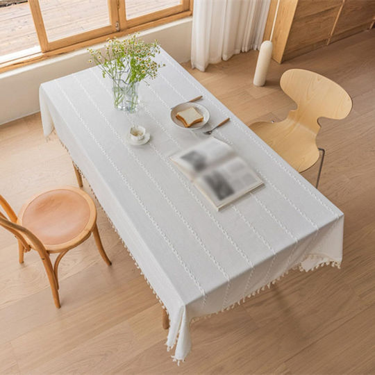 FRIPIA Leinen Tischdecke mit Stickerei Weiß 140x300cm