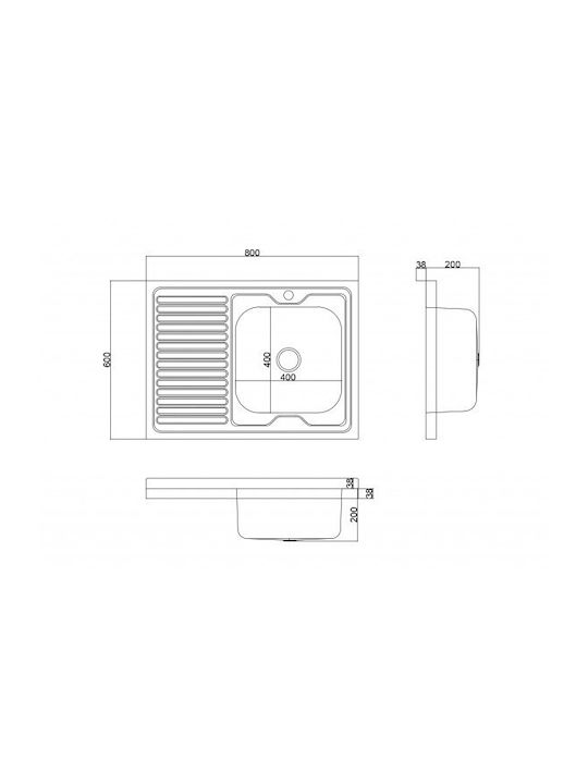 Inter Ceramic Drop-In Right Kitchen Sink Inox L20xW20cm Grey
