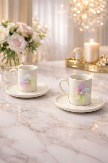 SteweHome Сет Кафяви Чаши от Бял Порцелан 100ml 2 Бройки