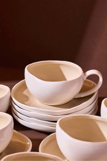 SteweHome Set Coffee Cups Made of Beige Porcelain 120ml 12 Pieces
