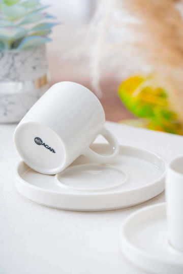SteweHome Σετ Φλιτζάνια Καφέ από Πορσελάνη Λευκά 90ml 6τμχ