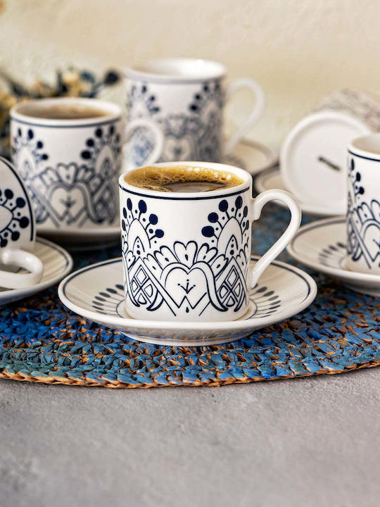 SteweHome Set Coffee Cups Made of Blue Porcelain 90ml 6 Pieces