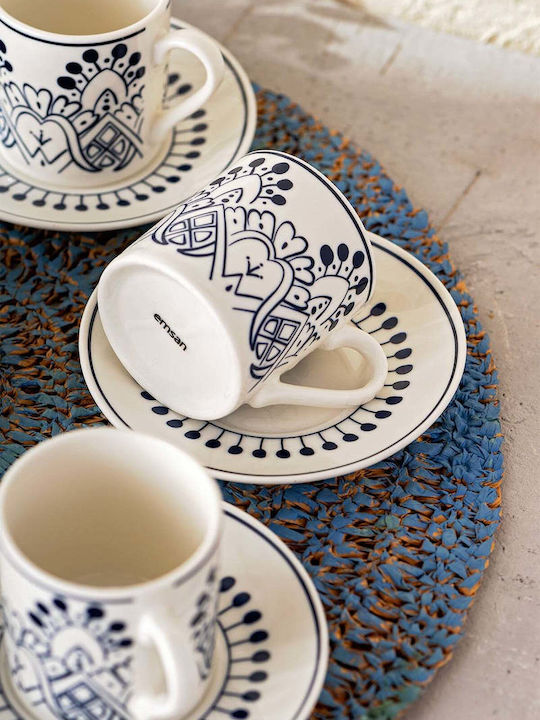 SteweHome Set Coffee Cups Made of Blue Porcelain 90ml 6 Pieces