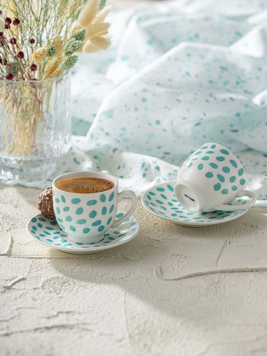 SteweHome Set Of Green Porcelain Coffee Cups 90ml 2 Pieces