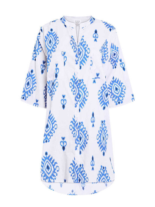 Celestino Women's Caftan Shirt Asymmetric Pockets Loose Fit Blue