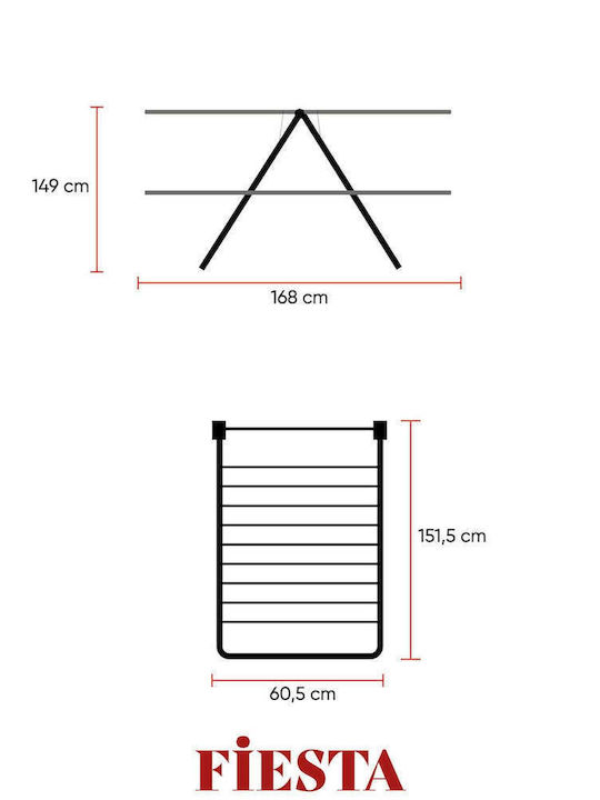SteweHome Folding Floor Clothes Drying Rack Made of Metal with 27m Hanging Length