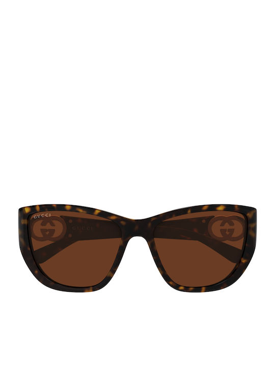 Gucci Women's Sunglasses with Brown Tortoiseshell Frame and Brown Lens GG2122S 003