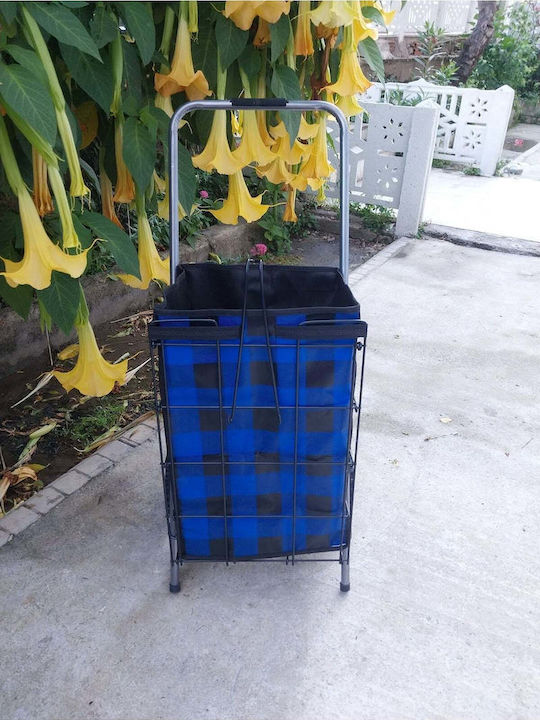 Stewehome Large Shopping Basket Thick Wire Thick Blue Bag 100x40x55 Cm