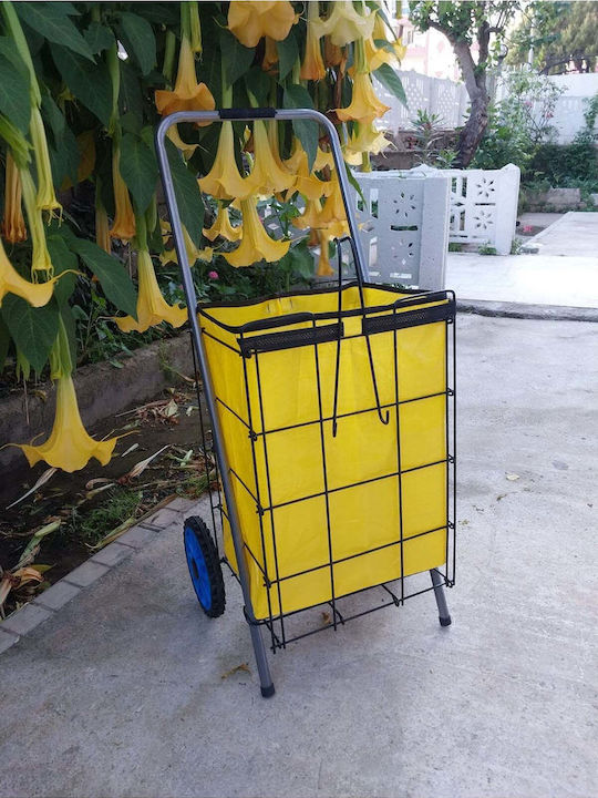Stewehome Large Shopping Basket Thick Wire Wheels Yellow 100x40x38 Cm