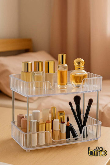 Stewehome Makeup Organizer Two Levels Jewelry Box Cosmetics Storage Box Bathroom Makeup Shelf White 30x17x27 Cm