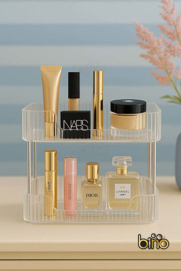 Stewehome Makeup Organizer Two Levels Jewelry Box Cosmetics Storage Box Bathroom Makeup Shelf White 30x17x27 Cm