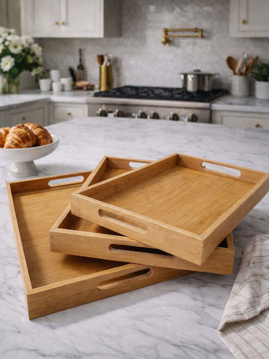SteweHome Bamboo Serving Tray 40x30cm 3 Pieces