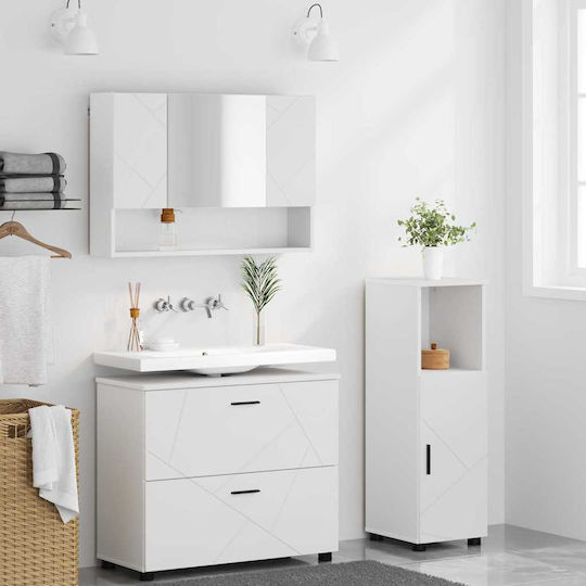 vidaXL Waschtisch mit Waschbecken, Spiegel & Säule L76.5xB35xH64cm White