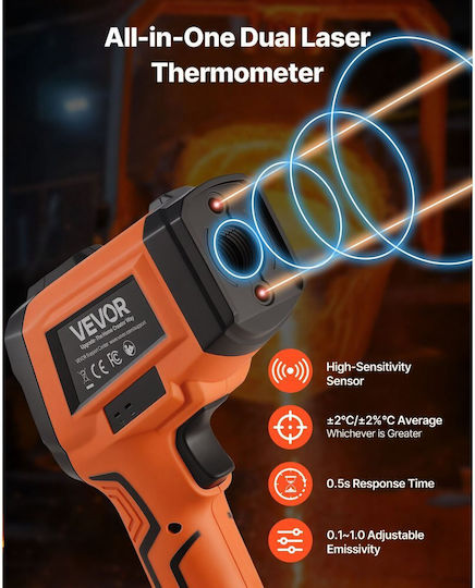 Vevor Infrared Thermometer for Temperatures up to 1600°C with Distance to Target Ratio 50:1