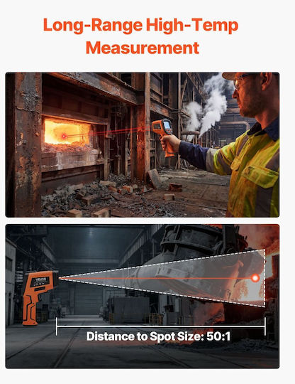 Vevor Infrared Thermometer for Temperatures up to 1600°C with Distance to Target Ratio 50:1