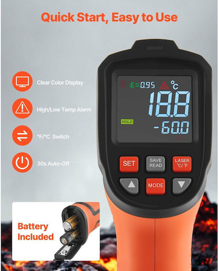 Vevor Infrared Thermometer for Temperatures up to 1200°C with Distance to Target Ratio 50:1
