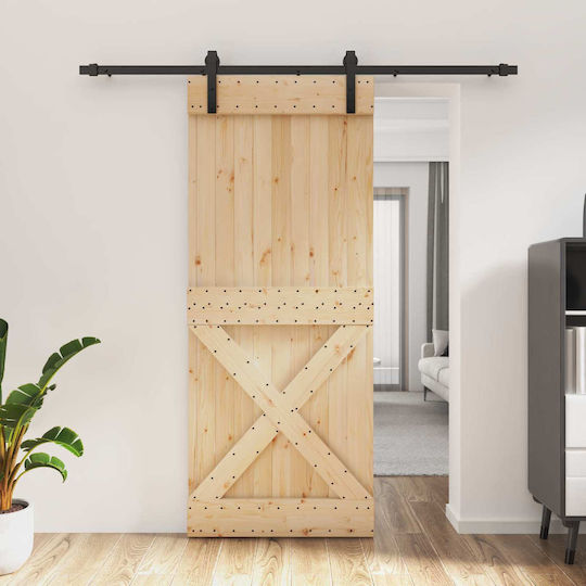 Vidaxl Συρόμενη Πόρτα Φυσικό Μαύρο 85 X 210 Cm