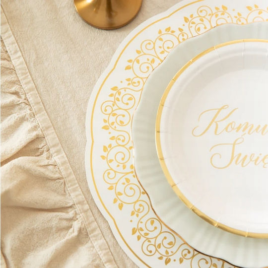 White Paper Plates Gold Edge Holy Communion Dove 18cm 6pcs