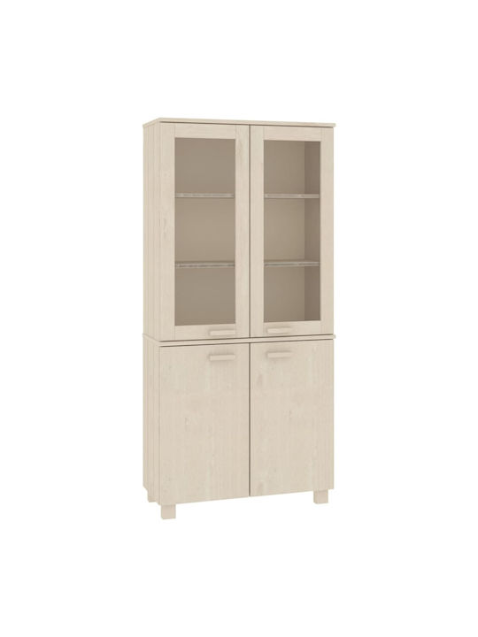 Floor-standing Living Room Display Cabinet made of Solid Wood with Glass Honey Brown 85x35x80cm