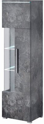 Torvire 106 Dulap De Prezentare Pentru Sufragerie Pe Pardoseală Din Placă Din Lemn Agregat Vitrină Cu Geamuri Și Iluminare Beton Închis 45x35x160cm 367037HEL
