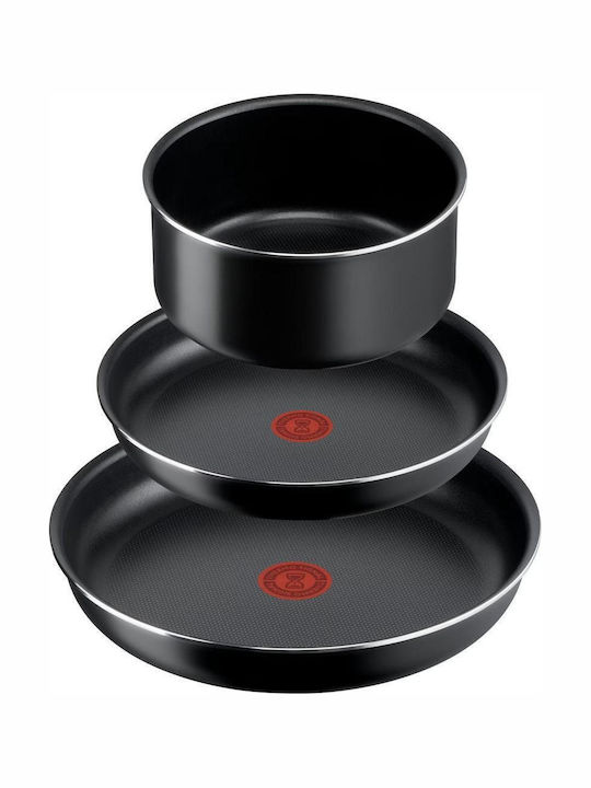 Tefal Ingenio Essentials Set De Vase De Gătit Din Aluminiu Negru Cu Acoperire Antiaderent 3 Piese