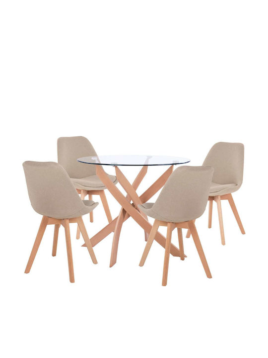Трапезария МАСА 5бр Transparent / Beige 90x90бр