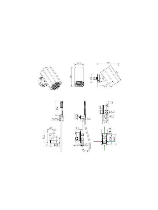 Imex Built-in Mixer Set Hand Shower & Shower Head for Shower 2 Exits Silver