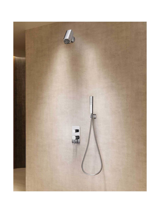 Imex Built-in Mixer Set Hand Shower & Shower Head for Shower 2 Exits Silver