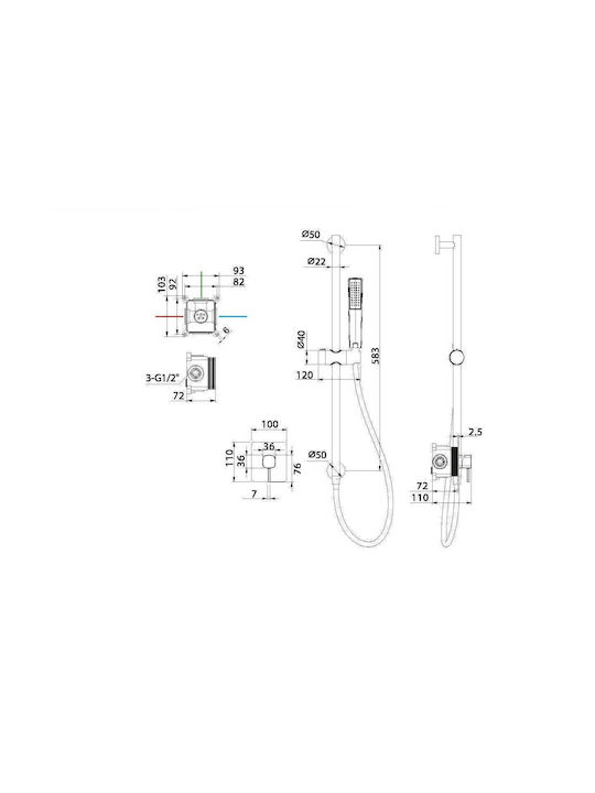 Imex Built-in Mixer & Handset Set for Shower 1 Outlet Black