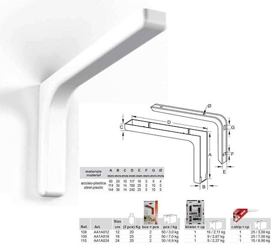 Bolis Italia Пластмаса Ъглов рафт Бял 120x80mm Γ-Γ812