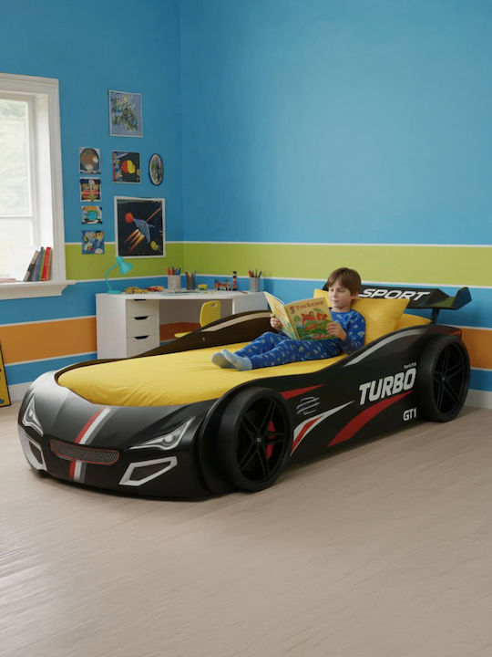 Turbo Детско Легло Кола Единично Черен за Матрак x