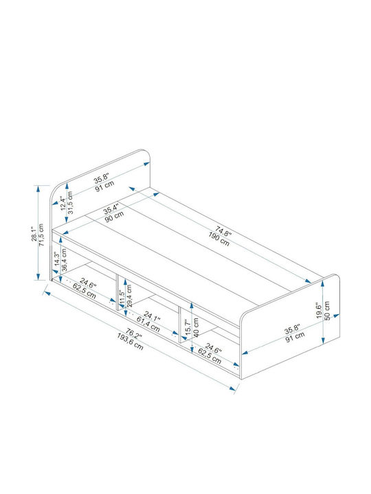 SteweHome Kinderbett Einzel mit Stauraum ohne Matratze Eiche 193,6×91×50cm
