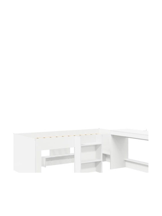 Pat Single pentru Copii cu Birou Alb pentru Saltea 90x190cm