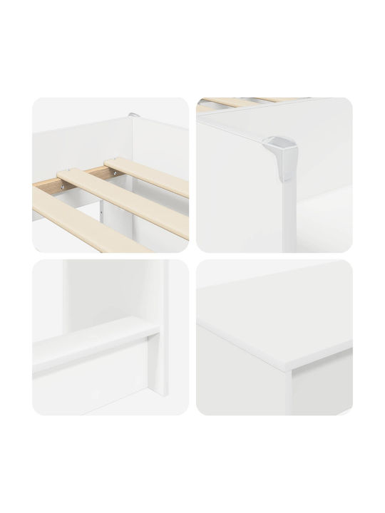 Pat Single pentru Copii cu Birou Alb pentru Saltea 90x190cm