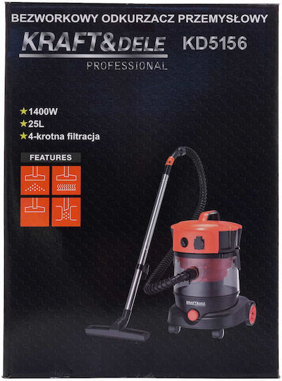 Kraft & Dele Staubsauger Flüssigkeiten / Feststoffe 1400W mit Kunststoff Behälter 25Es