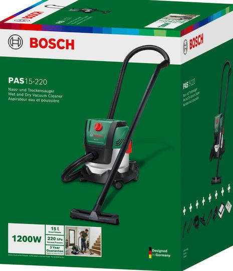 Bosch PAS15-220 Wet Dry Vacuum 1200W with Stainless Steel Container 15L