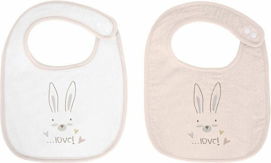Kikka Boo Rabbits in Love Bavetă din 100% Bumbac cu buton Roz 2buc