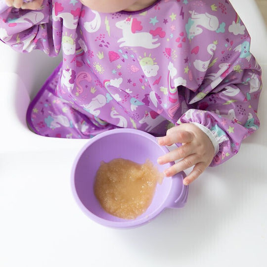 Bumkins Unicorns Waterproof Coverall Fabric with Lace Band, Pocket & Sleeves Purple for 6 m+