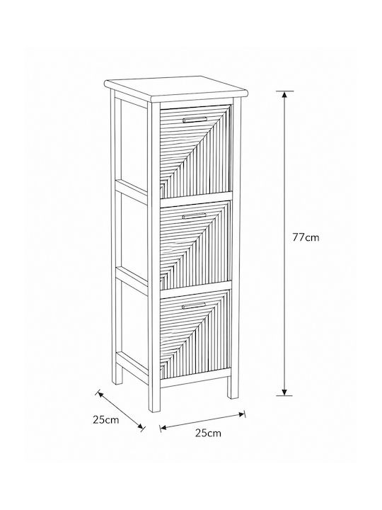 Wooden Storage Drawers with 3 Drawers L25xW25xH77cm