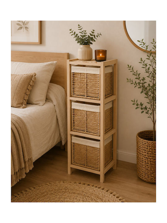 Wooden Storage Drawers with 3 Drawers L25xW25xH77cm