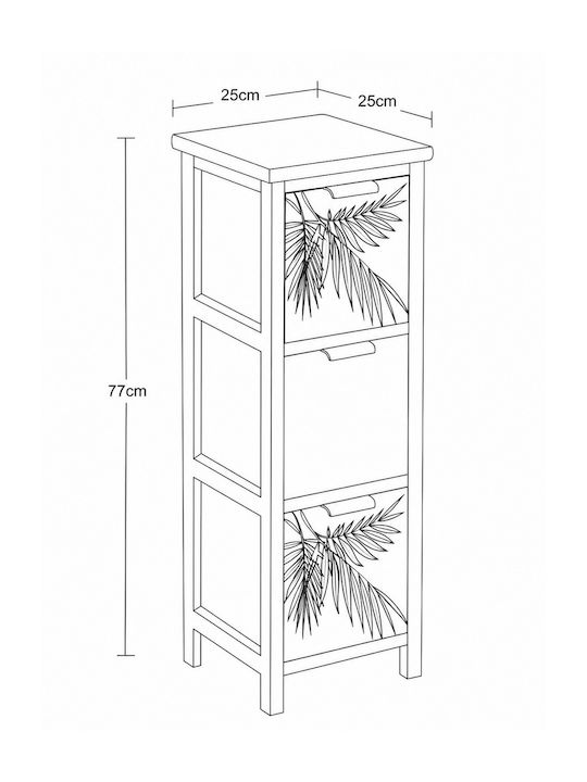 Wooden Storage Drawers with 3 Drawers L25xW25xH77cm